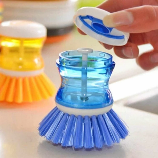 Generic Pack of 2_Plastic Wash Basin Brush Cleaner with Liquid Soap Dispenser (Multicolour) (Color: Assorted)