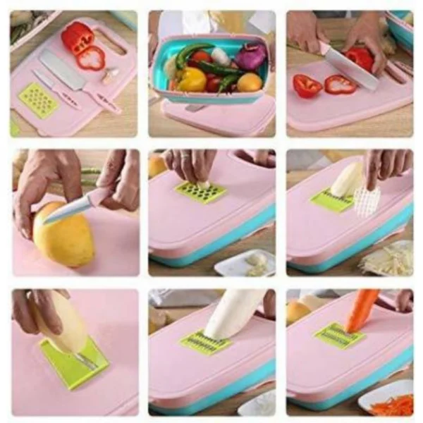 Generic Cutting Board 9 in 1 Multifunctional and Collapsible Chopping Board with Washing Drain Basket (Color: Assorted)