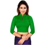 Women's Stretchable Readymade Blouse Cotton Lycra (Size-Free Size ,Neck Type-Collar)
