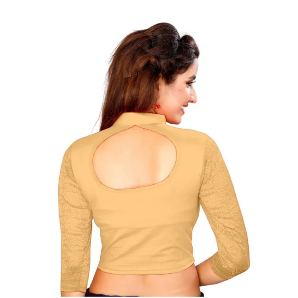 Women's Stretchable Readymade Blouse Cotton Lycra (Size-Free Size ,Neck Type-Collar)