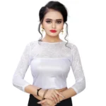 Women's Stretchable Readymade Blouse Cotton Lycra (Size-Free Size ,Neck Type-Boat Neck)