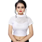 Women's Stretchable Readymade Blouse Cotton Lycra (Size-Free Size ,Neck Type-Collar)