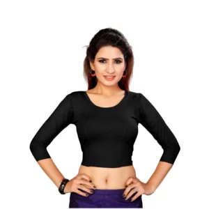 Women's Stretchable Readymade Blouse Cotton Lycra (Size-Free Size ,Neck Type-Round)