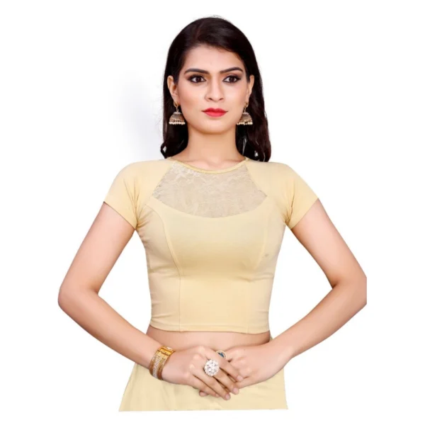 Women's Stretchable Readymade Blouse Cotton Lycra (Size-Free Size ,Neck Type-Designer)