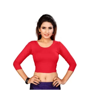 Women's Stretchable Readymade Blouse Cotton Lycra (Size-Free Size ,Neck Type-Round)