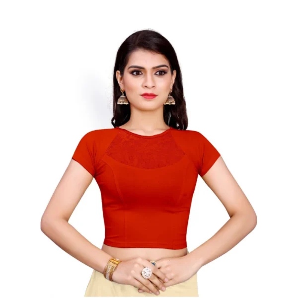 Women's Stretchable Readymade Blouse Cotton Lycra (Size-Free Size ,Neck Type-Designer)