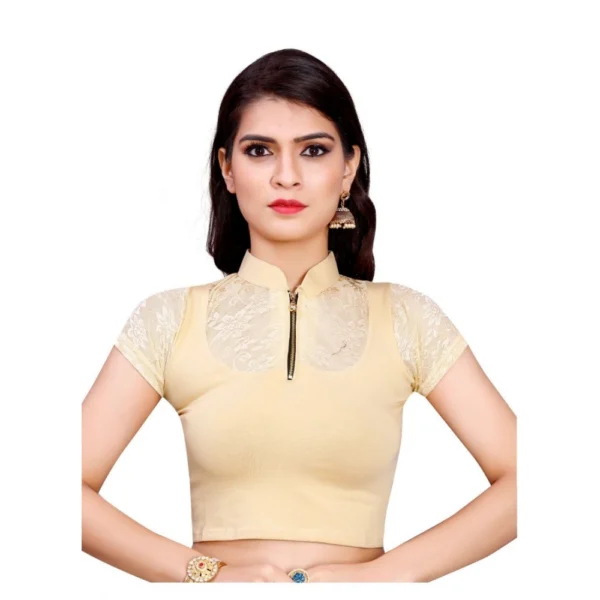 Women's Stretchable Readymade Blouse Cotton Lycra (Size-Free Size ,Neck Type-Collar)