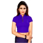 Women's Stretchable Readymade Blouse Cotton Lycra (Size-Free Size ,Neck Type-Collar)