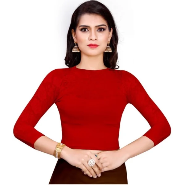 Women's Stretchable Readymade Blouse Cotton Lycra (Size-Free Size ,Neck Type-Round)