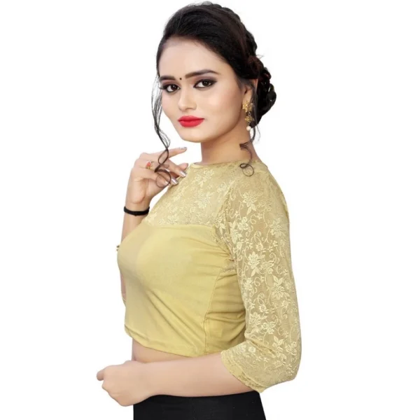 Women's Stretchable Readymade Blouse Cotton Lycra (Size-Free Size ,Neck Type-Boat Neck)