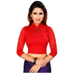 Women's Stretchable Readymade Blouse Cotton Lycra (Size-Free Size ,Neck Type-Collar)
