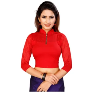 Women's Stretchable Readymade Blouse Cotton Lycra (Size-Free Size ,Neck Type-Collar)