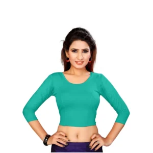 Women's Stretchable Readymade Blouse Cotton Lycra (Size-Free Size ,Neck Type-Round)