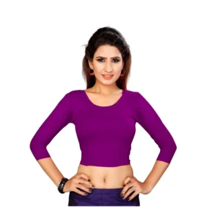 Women's Stretchable Readymade Blouse Cotton Lycra (Size-Free Size ,Neck Type-Round)