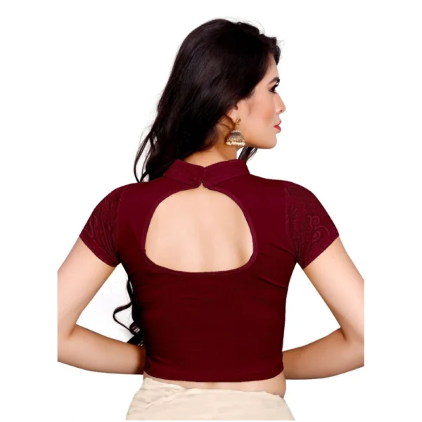 Women's Stretchable Readymade Blouse Cotton Lycra (Size-Free Size ,Neck Type-Collar)