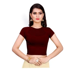 Women's Stretchable Readymade Blouse Cotton Lycra (Size-Free Size ,Neck Type-Designer)