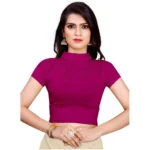 Women's Stretchable Readymade Blouse Cotton Lycra (Size-Free Size ,Neck Type-Collar)
