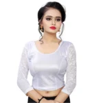 Women's Stretchable Readymade Blouse Cotton Lycra (Size-Free Size ,Neck Type-Round)