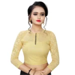 Women's Stretchable Readymade Blouse Cotton Lycra (Size-Free Size ,Neck Type-Close Neck)