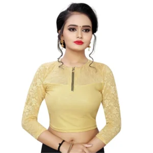 Women's Stretchable Readymade Blouse Cotton Lycra (Size-Free Size ,Neck Type-Close Neck)