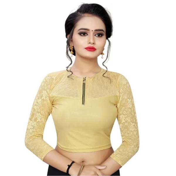 Women's Stretchable Readymade Blouse Cotton Lycra (Size-Free Size ,Neck Type-Close Neck)
