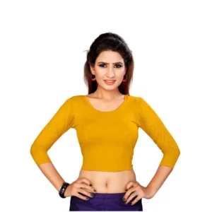 Women's Stretchable Readymade Blouse Cotton Lycra (Size-Free Size ,Neck Type-Round)