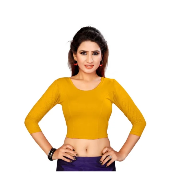 Women's Stretchable Readymade Blouse Cotton Lycra (Size-Free Size ,Neck Type-Round)