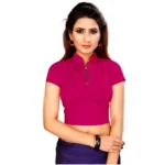 Women's Stretchable Readymade Blouse Cotton Lycra (Size-Free Size ,Neck Type-Collar)