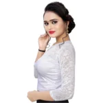 Women's Stretchable Readymade Blouse Cotton Lycra (Size-Free Size ,Neck Type-Boat Neck)