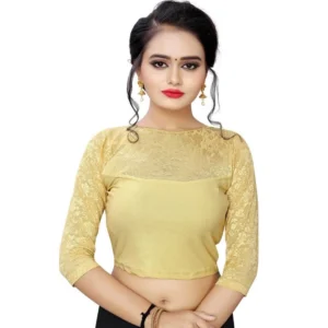 Women's Stretchable Readymade Blouse Cotton Lycra (Size-Free Size ,Neck Type-Boat Neck)