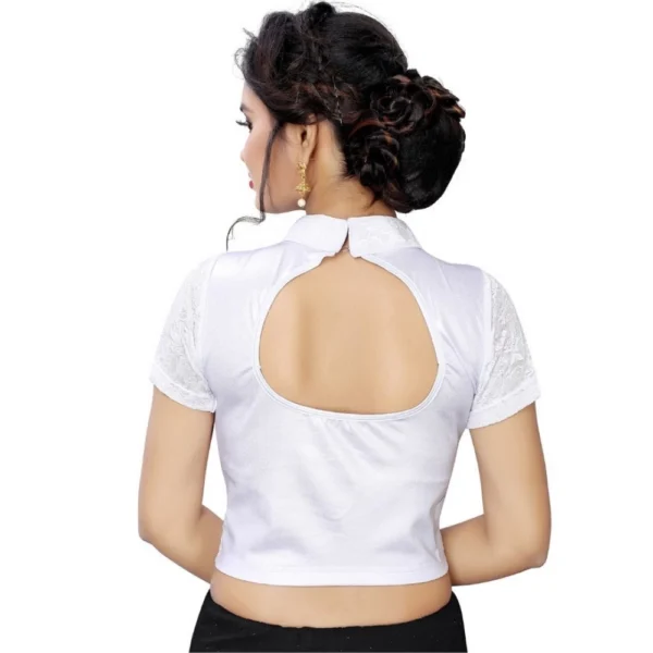Women's Stretchable Readymade Blouse Cotton Lycra (Size-Free Size ,Neck Type-Collar)