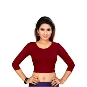 Women's Stretchable Readymade Blouse Cotton Lycra (Size-Free Size ,Neck Type-Round)