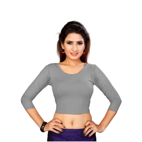 Women's Stretchable Readymade Blouse Cotton Lycra (Size-Free Size ,Neck Type-Round)