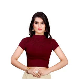 Women's Stretchable Readymade Blouse Cotton Lycra (Size-Free Size ,Neck Type-Collar)