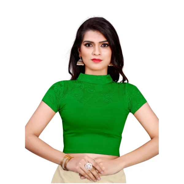 Women's Stretchable Readymade Blouse Cotton Lycra (Size-Free Size ,Neck Type-Collar)