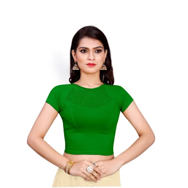 Women's Stretchable Readymade Blouse Cotton Lycra (Size-Free Size ,Neck Type-Designer)