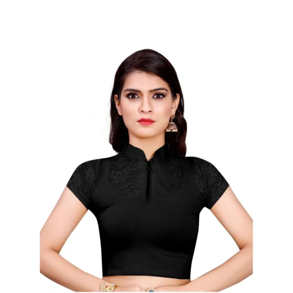 Women's Stretchable Readymade Blouse Cotton Lycra (Size-Free Size ,Neck Type-Collar)