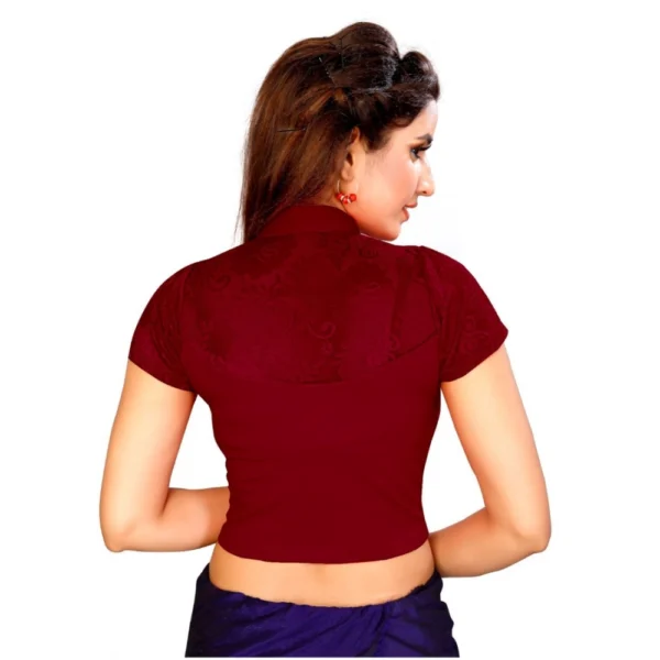 Women's Stretchable Readymade Blouse Cotton Lycra (Size-Free Size ,Neck Type-Collar)