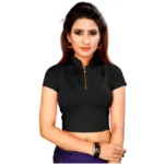 Women's Stretchable Readymade Blouse Cotton Lycra (Size-Free Size ,Neck Type-Collar)