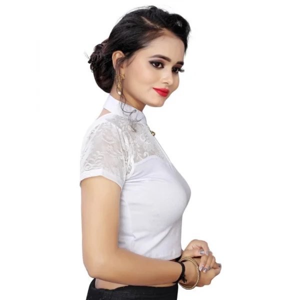 Women's Stretchable Readymade Blouse Cotton Lycra (Size-Free Size ,Neck Type-Collar)