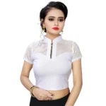 Women's Stretchable Readymade Blouse Cotton Lycra (Size-Free Size ,Neck Type-Collar)