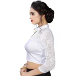 Women's Stretchable Readymade Blouse Cotton Lycra (Size-Free Size ,Neck Type-Collar)