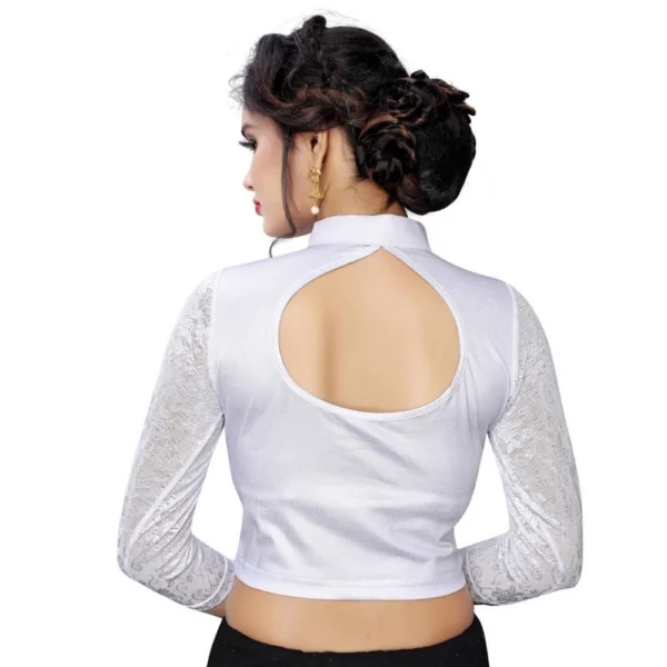 Women's Stretchable Readymade Blouse Cotton Lycra (Size-Free Size ,Neck Type-Collar)