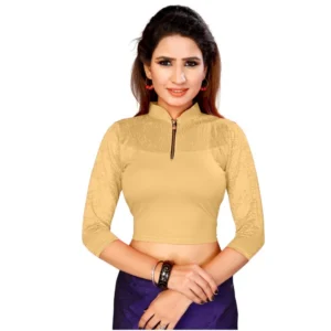 Women's Stretchable Readymade Blouse Cotton Lycra (Size-Free Size ,Neck Type-Collar)