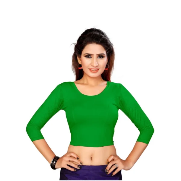 Women's Stretchable Readymade Blouse Cotton Lycra (Size-Free Size ,Neck Type-Round)
