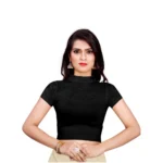 Women's Stretchable Readymade Blouse Cotton Lycra (Size-Free Size ,Neck Type-Close Neck)