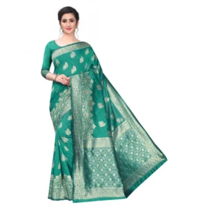 Women's Kota Banarasi Silk Saree With Blouse(Rama,5-6Mtrs)