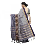 Women's Polyster Cotton Saree With Blouse(Grey,5-6Mtrs)