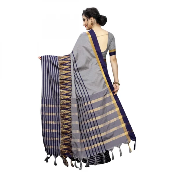 Women's Polyster Cotton Saree With Blouse(Grey,5-6Mtrs)