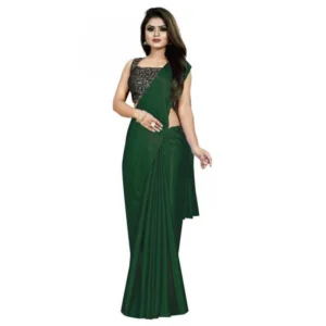 Women's Satin Saree With Blouse(Green,5-6Mtrs)